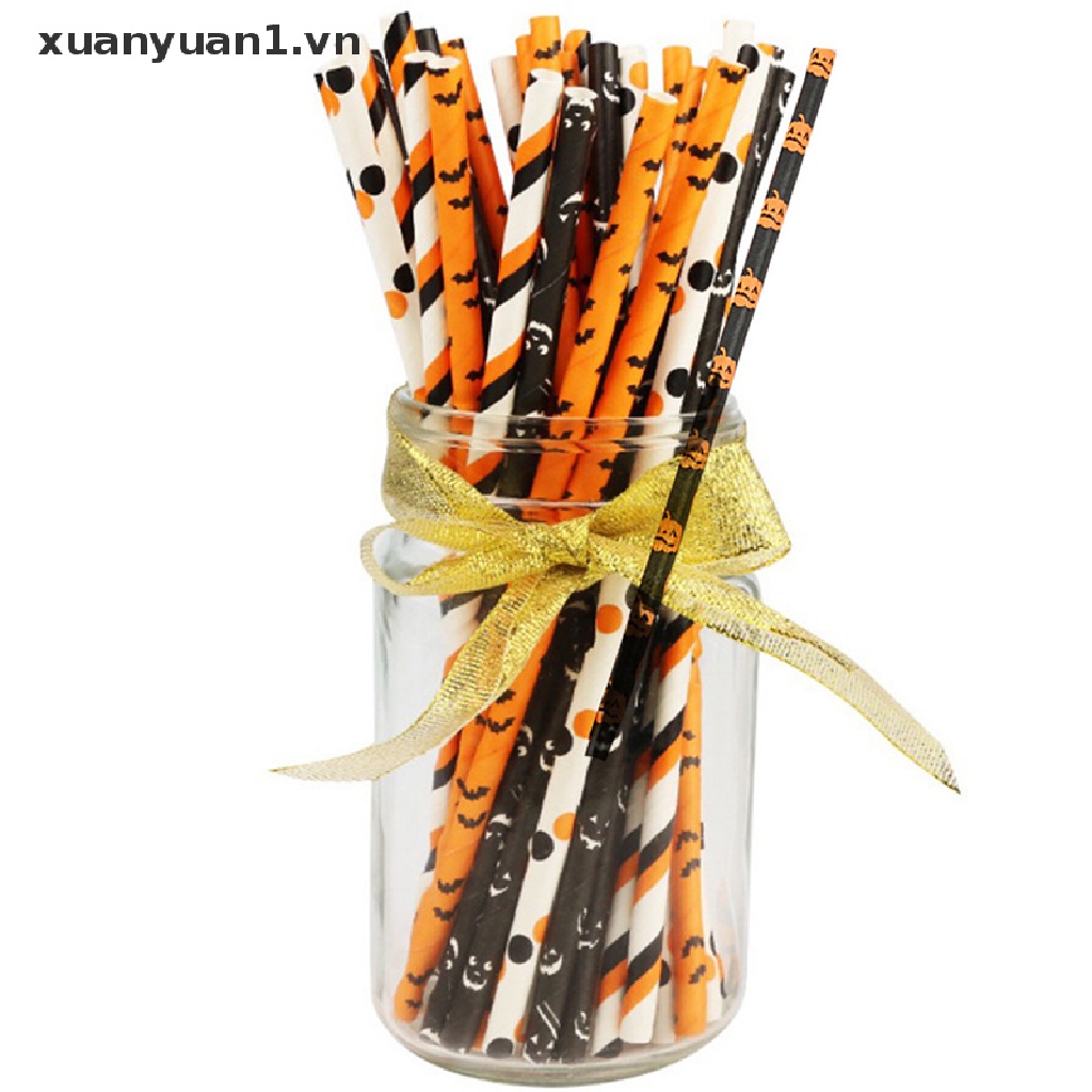 Set 25 Ống Hút Giấy Họa Tiết Halloween Độc Đáo
