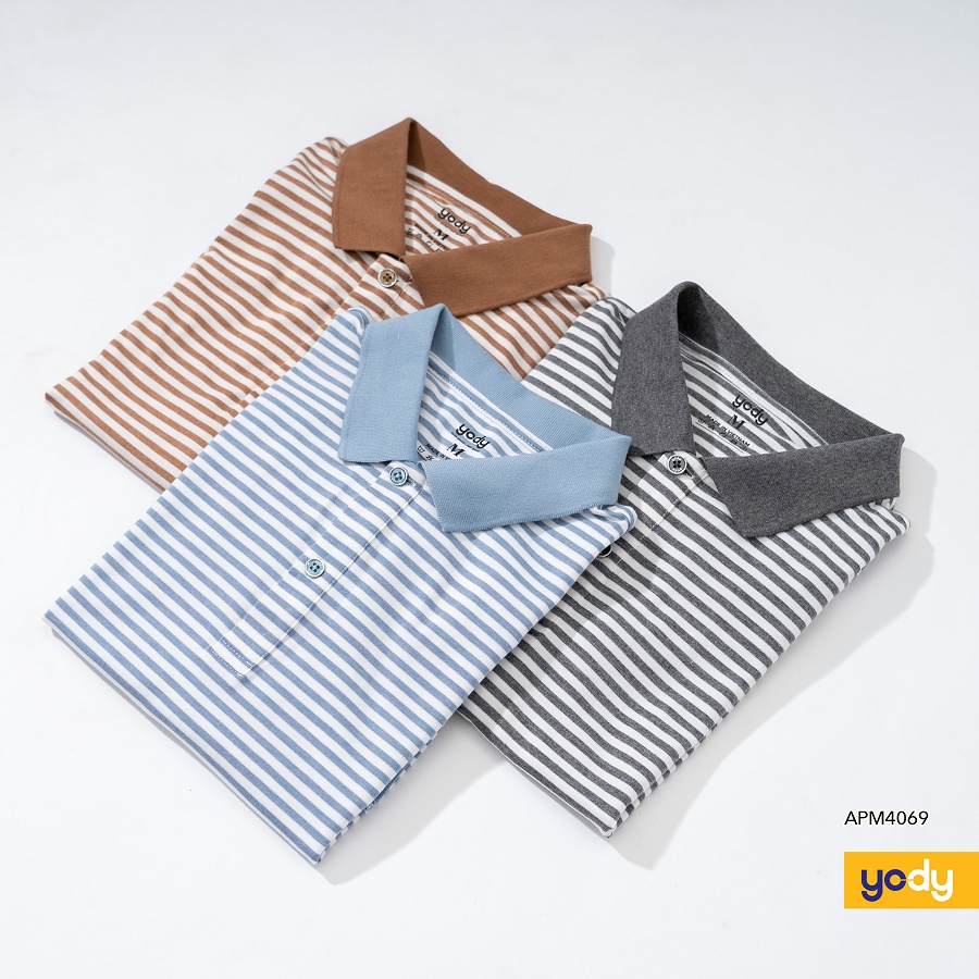 Áo polo nam YODY kẻ ngang dáng basic chất cotton - APM4069