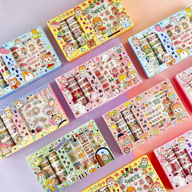 10 cuộn băng keo và 10 miếng dán tình yêu hoạt hình Trang trí DIY