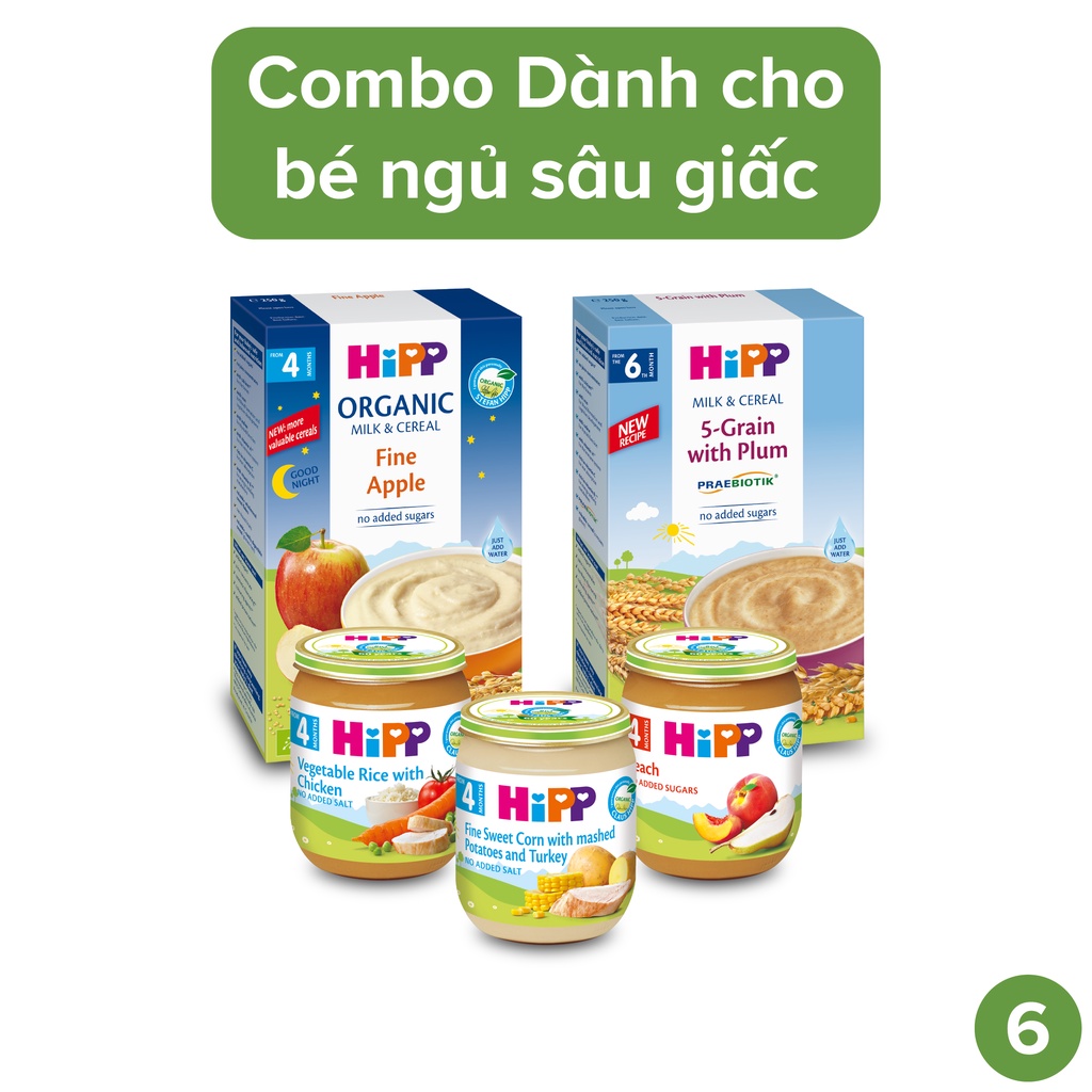 Combo ăn dặm HiPP Organic số 6: Dành cho bé ngủ sâu giấc - Nhập khẩu châu Âu