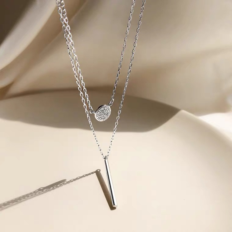 Vòng cổ Hai Lớp Đính Đá Kim Cương Phong Cách Hàn Quốc Thời Trang Cho Nữ