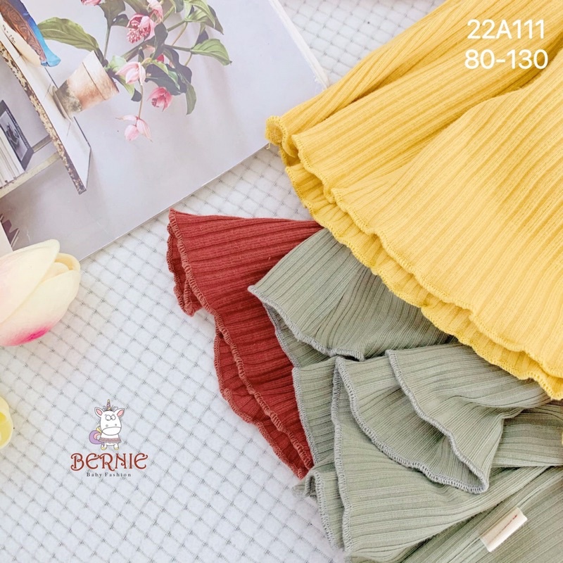 Áo bé gái Bernie vai bèo cao cổ chất thun gân cho bé từ 9-22kg-22A111