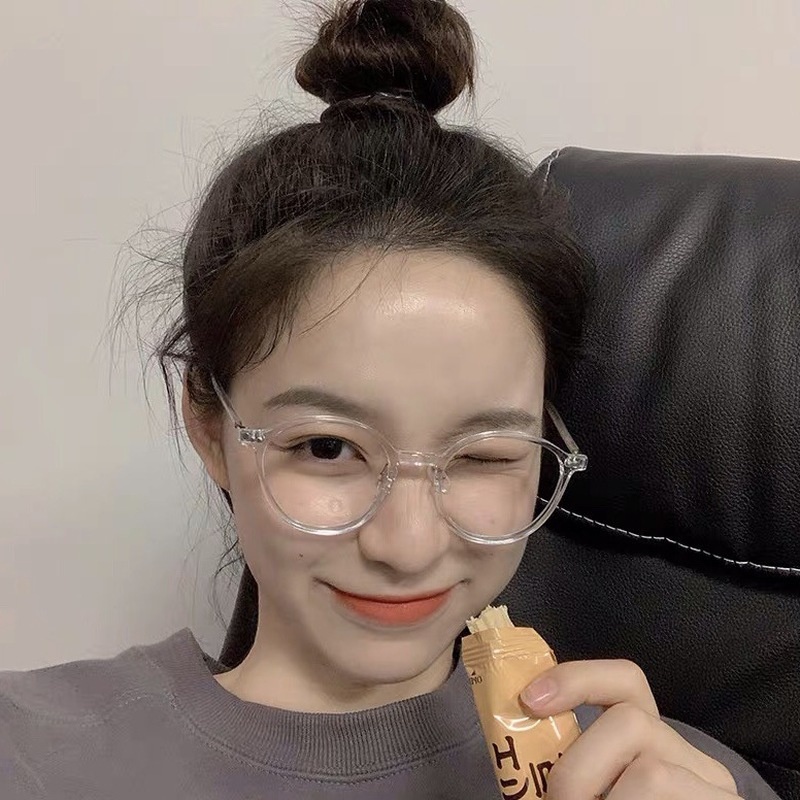 Mắt Kính Gọng Tròn TR90 Chống Ánh Sáng Xanh Trong Suốt Thời Trang Hàn Quốc