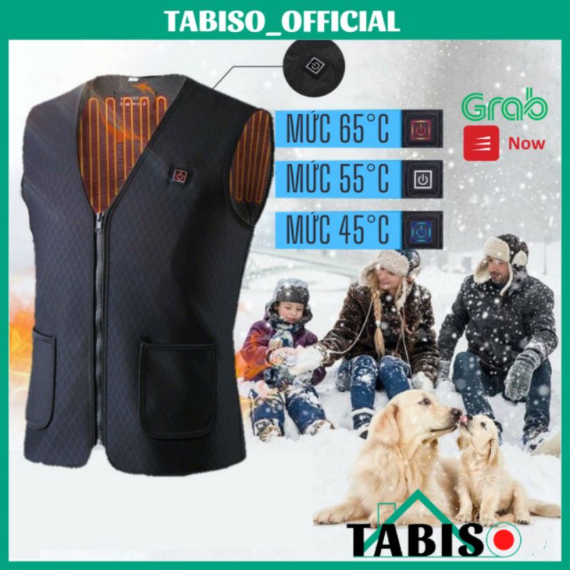 Áo sưởi ấm TABISO sử dụng điện từ pin dự phòng, Có điều chỉnh nhiệt độ từ 45- 65 độ