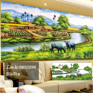 Tranh đính đá phong cảnh làng quê 120x60cm