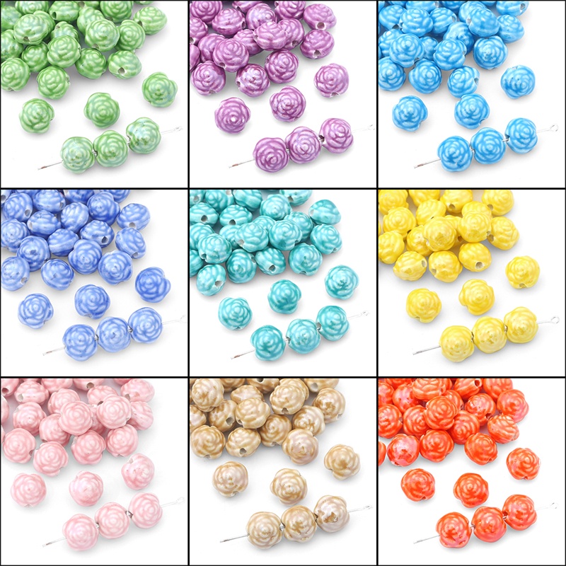 Hạt sứ mạ hình hoa hồng nhiều màu sắc dùng làm trang sức