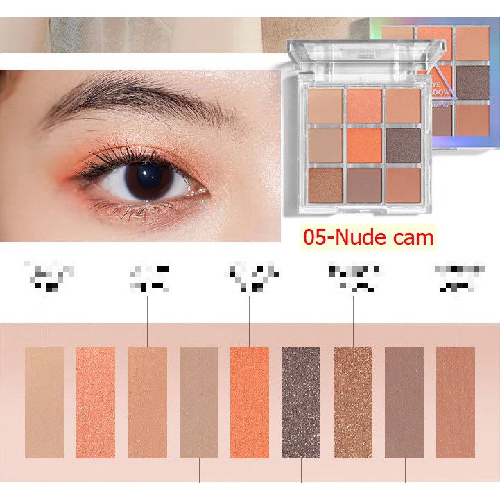 Bảng Phấn Mắt 9 ô VUÔNG NUDE Lameila nội địa kèm cọ tán sỉ tốt - GIÁ RẺ 09