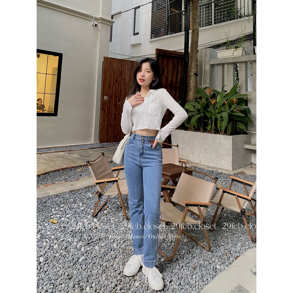 Quần jeans cạp cao ống đứng gấu to tag da - 29feb.closet - Q37