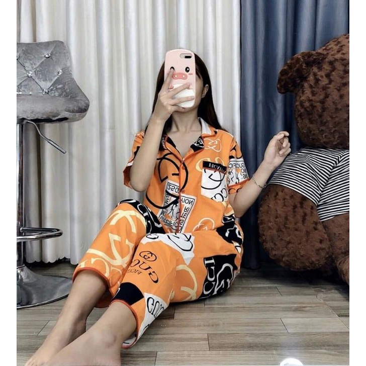 Bộ Pyjama kate thái loại 1 tay cộc quần dài