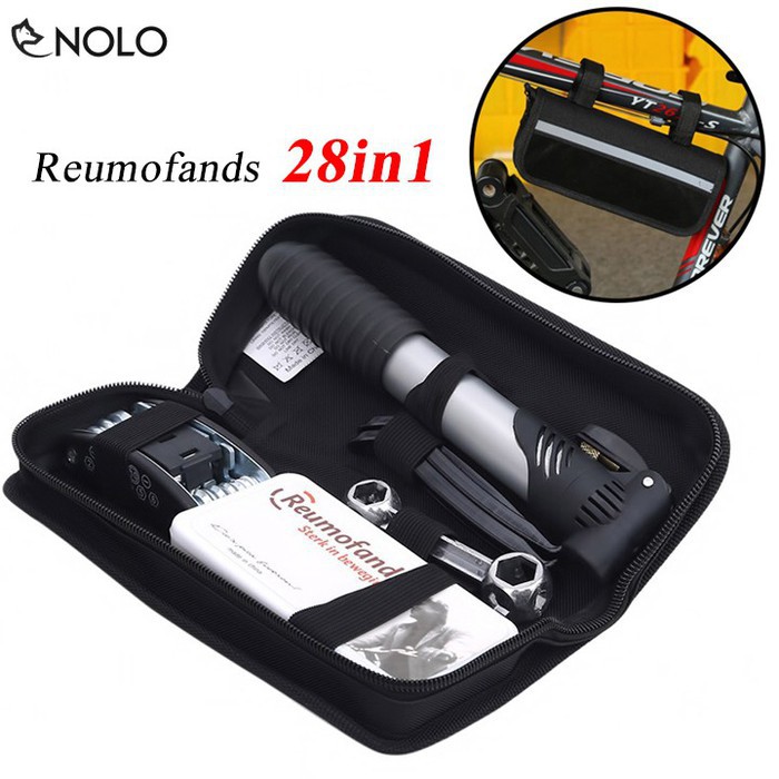 Bộ Túi Dụng Cụ Sửa Chửa Xe Đa Năng Reumofands 28in1 Kèm Ống Bơm Tay Gắn Treo Sườn Xe Đạp