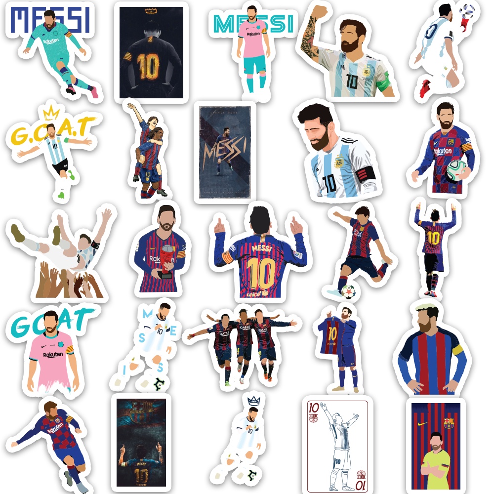 Set 50 cái Sticker Messi m10 dán mũ bảo hiểm, hình dán Messi chống nước, decal hình cầu thủ Messi