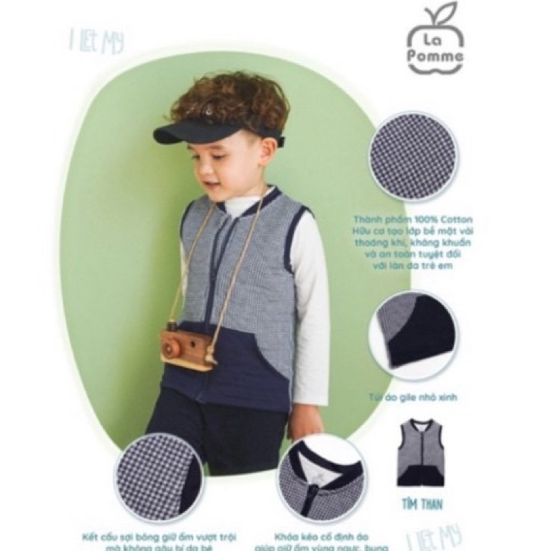 La pomme áo gile kẻ trung tính 6m-5y AW2021