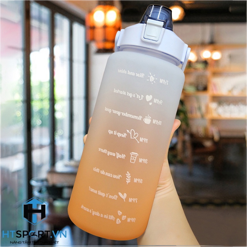 Bình Nước 2 Lít, Bình Đựng Nước Tập Gym Thể Thao Nhựa 2 Lít Chia Vạch Báo Giờ Uống Nước Có Vòi Dễ Thương Cao Cấp