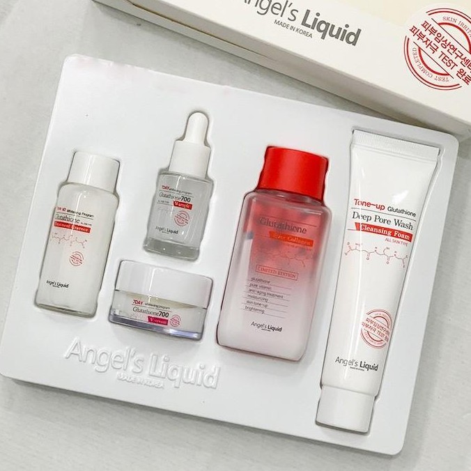 Bộ Kit 5 Món Dưỡng Trắng Da, Làm Mờ Thâm Angel's Liquid Whitening Program Special Kit Glutathione