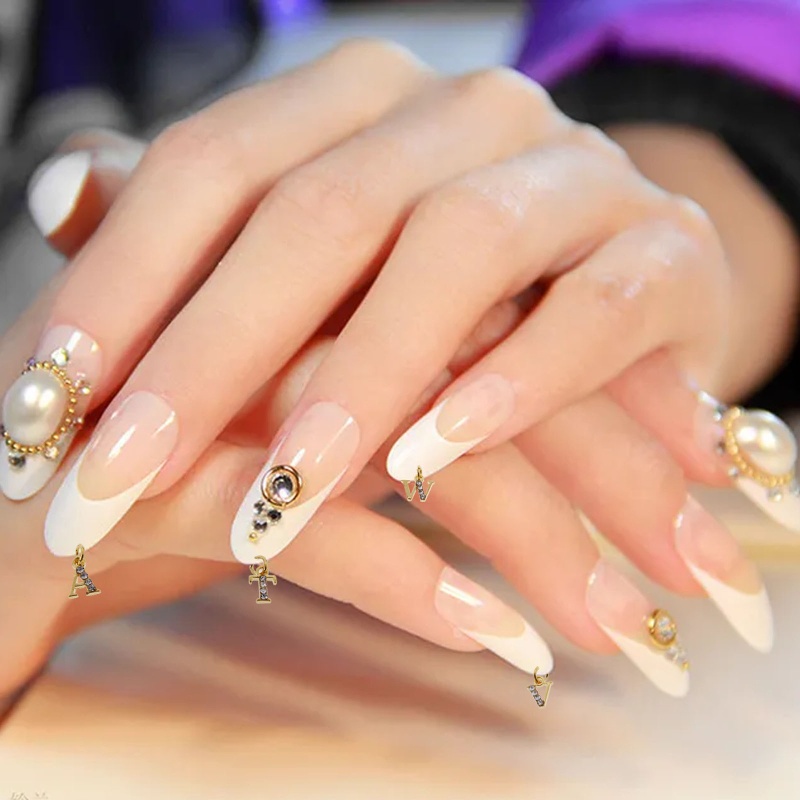 Khuyên Xỏ Trang Trí Móng Tay Bằng Hợp Kim Hình Chữ Cái Alphabet Đính Đá