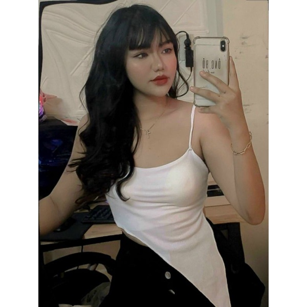 Áo thun gân lệch vai sát nách MAU120520 này mặc đc 2 kiểu