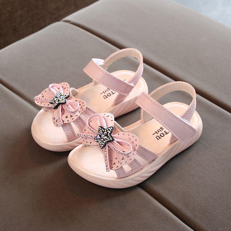 Giày sandal mềm đính nơ xinh xắn cho bé gái