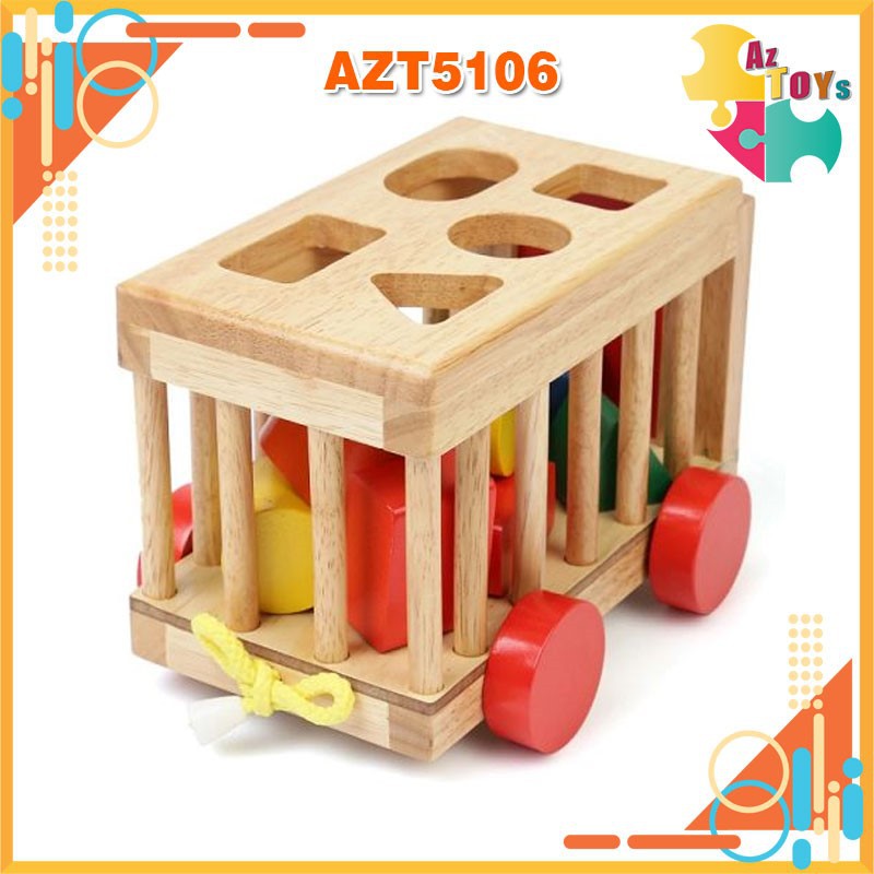 Đồ Chơi Gỗ Xe Thả Hình Khối Montessori Cho Bé - AZT5106