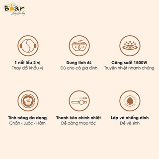 Nồi lẩu uyên ương Bear SUBE006