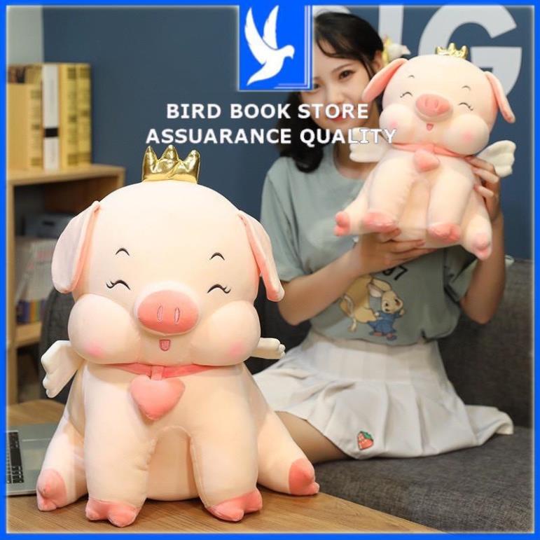 Gấu bông cho bé - gối ôm Heo Vương Miện vải nhung cao cấp co dãn 4 chiều 100% bông gòn bao xinh Bird book