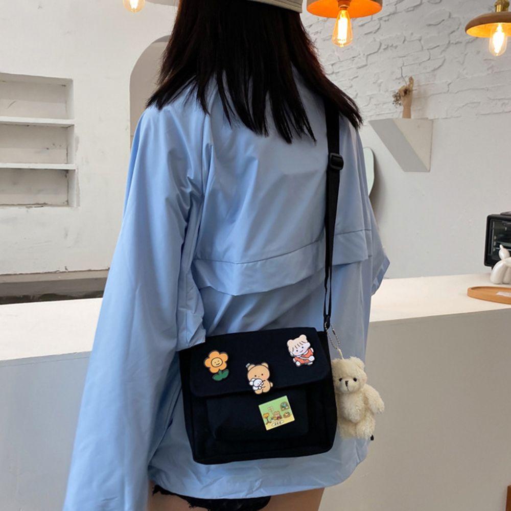 QQMALL Túi Vải Canvas Đeo Chéo Phong Cách Harajuku Thời Trang Cho Nữ