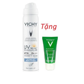 Xịt Chống Nắng Vichy Bảo Vệ Da Hằng Ngày SPF50 PA++ 75ml TẶNG Sữa Rửa Mặt Dạng Gel Vichy Làm Sạch Sâu Cho Da Nhờn, M50ml