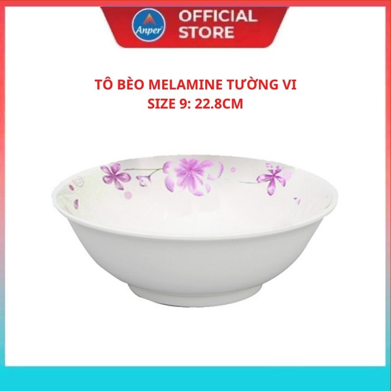 Bộ tô chén bát dĩa nhựa Melamine Anper chất liệu nhựa cao cấp kiểu dáng hoa Tường Vi sang trọng an toàn sức khỏe