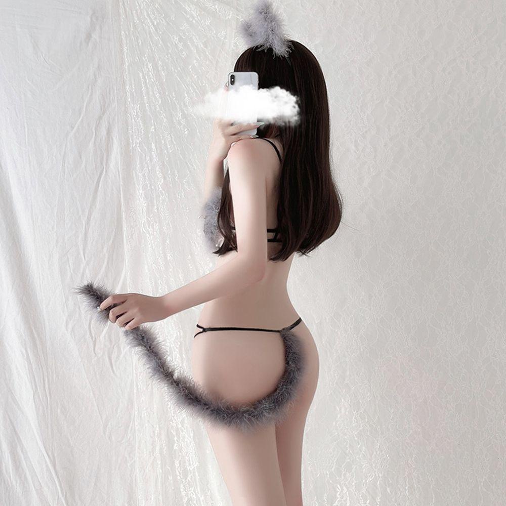 Món Đồ Lót Hóa Trang Tai Mèo Phối Dây Ba Điểm Gợi Cảm Cho Nữ