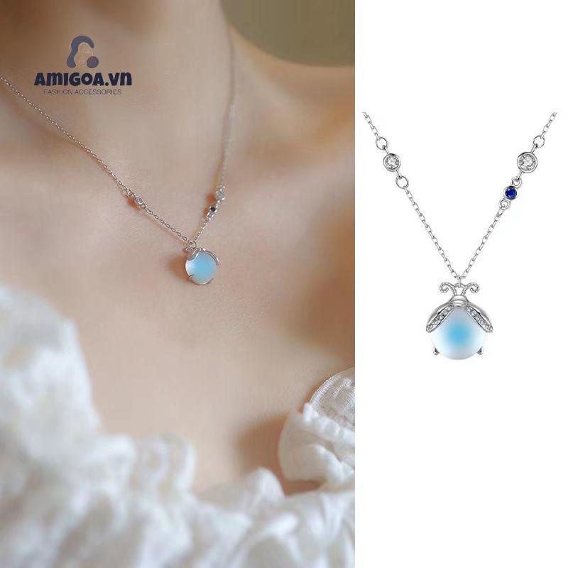✨✨Vòng cổ Mặt Trăng Và Đá Lửa Thiết Kế Xương Đòn Làm Quà Sinh Nhật Cho Nữ