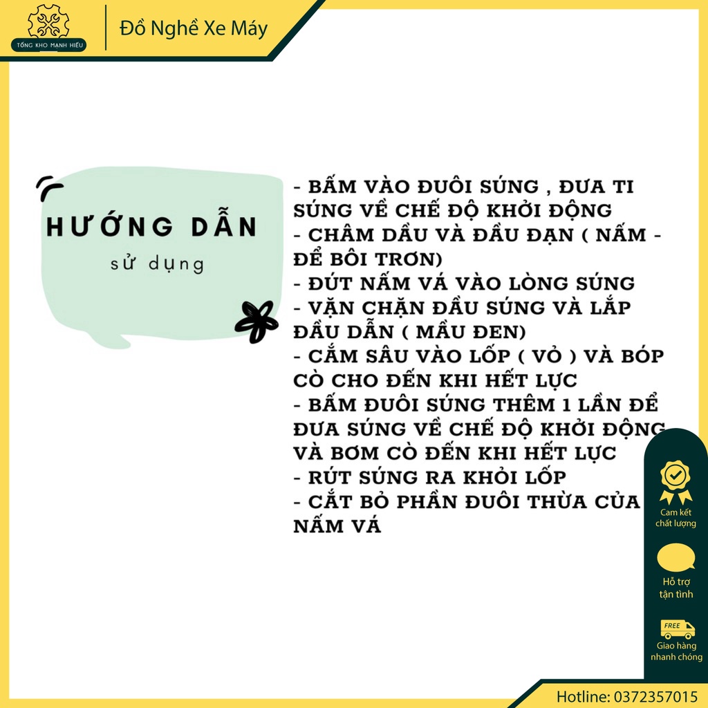 🌟 Súng vá lốp không săm Kako, Bộ vá lốp không săm ô tô, xe máy, Súng vá nấm - Hàng Có Sẵn
