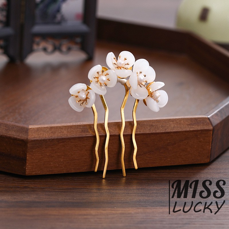 Kẹp tóc trang trí hình hoa đính ngọc trai đẹp mắt cho nữ