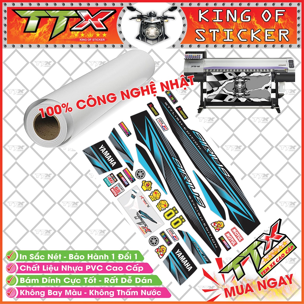 Tem xe sirius chỉ xanh , Team phụ kiện sirius đen màu xanh siêu đẹp , Shop TTX Tem rời sirius mã (S0045/A9)