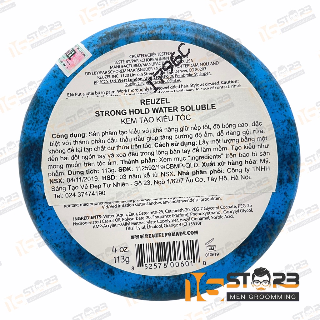 Sáp Vuốt Tóc Reuzel Blue Pomade Strong Hold Water - Gốc Nước 35/113g