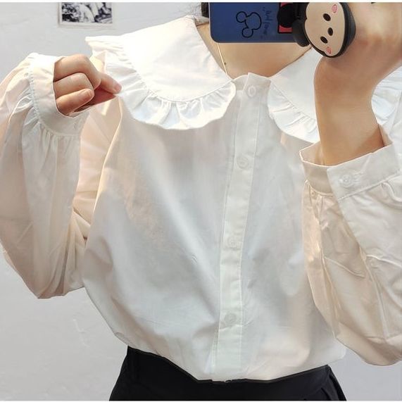 Áo sơ mi trắng dáng rộng phong cách Hàn Quốc Nhật Bản thời trang mùa thu 2021 dành cho nữ
