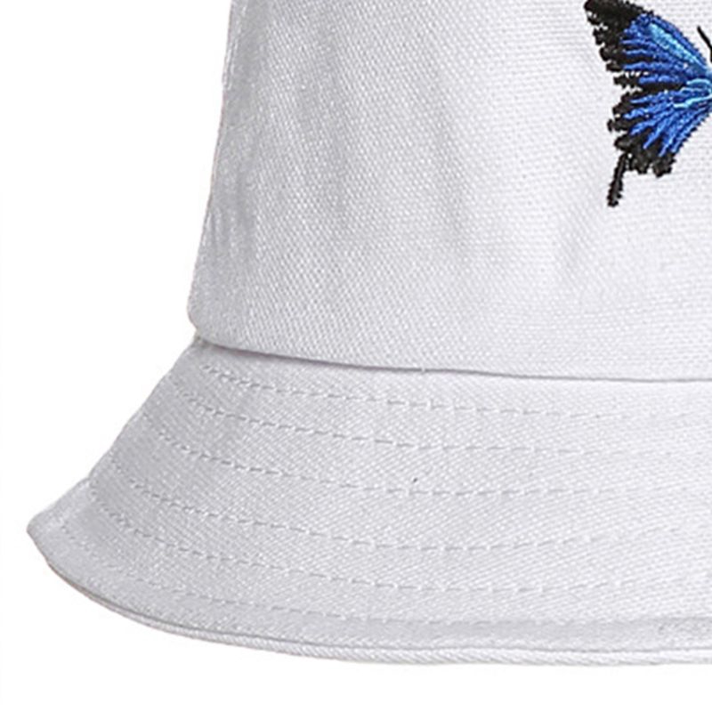 Mũ Bucket Unisex Thêu Hình Bướm Phong Cách Harajuku