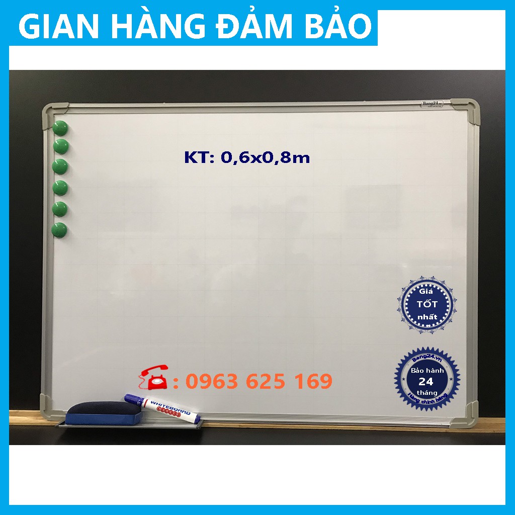 Bảng Từ Trắng Viết Bút Lông, KT: 0,6x0,8m (Tặng 1 khay bút, 1 bút dạ, 1 xóa bảng, 6 nam châm)