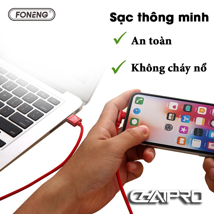 Dây sạc nhanh 2.4A dài 1.2 mét Foneng X12 chính hãng – đầu sạc vuông 90 độ