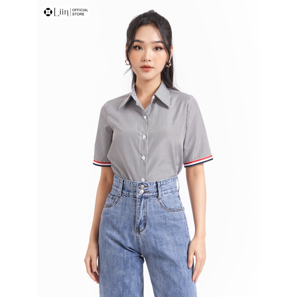 Áo sơ mi thô cộc tay linbi họa tiết kẻ mix viền kiểu dáng năng động, trẻ trung liin clothing SM3986