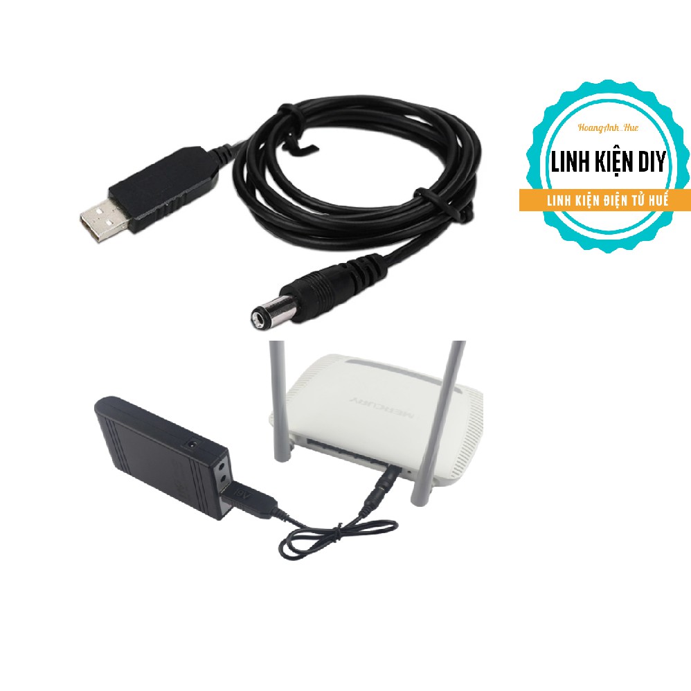 Dây Cáp Nguồn Usb 5v Sang 9v 12v chân 5,5mm 2.1mm dùng Wifi khi mất điện