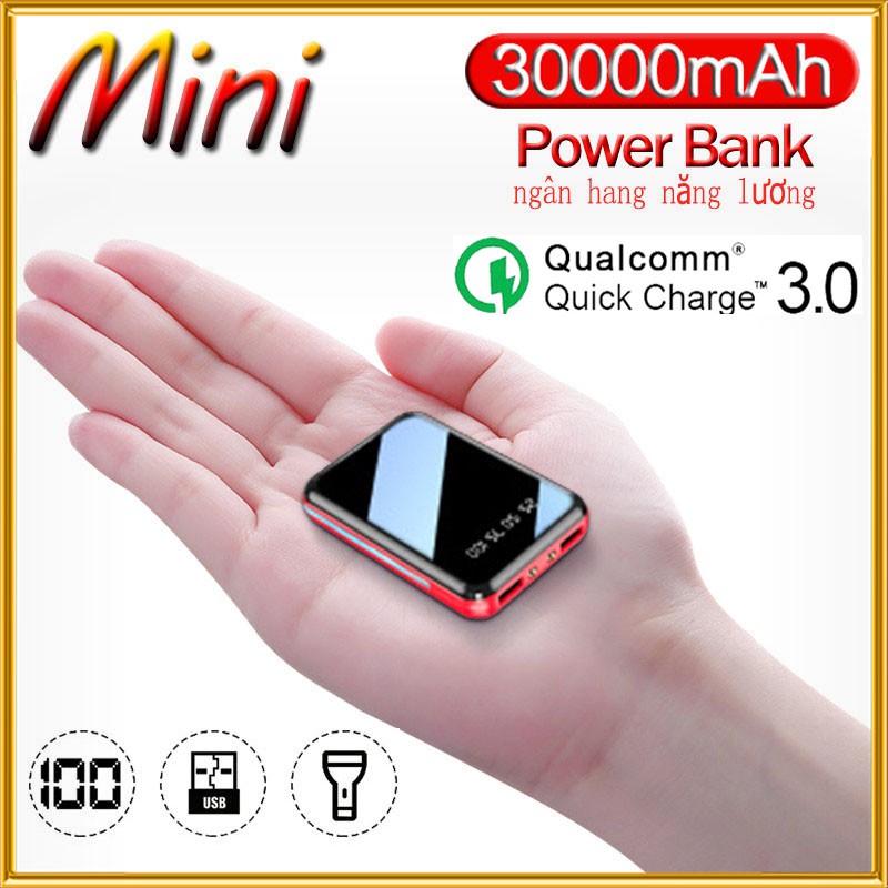 Power bankPin Sạc Dự Phòng 30000mAhLed LCD 2A sạc nhanh cầm tay mini Màn hình kỹ thuật số pin dự phòng