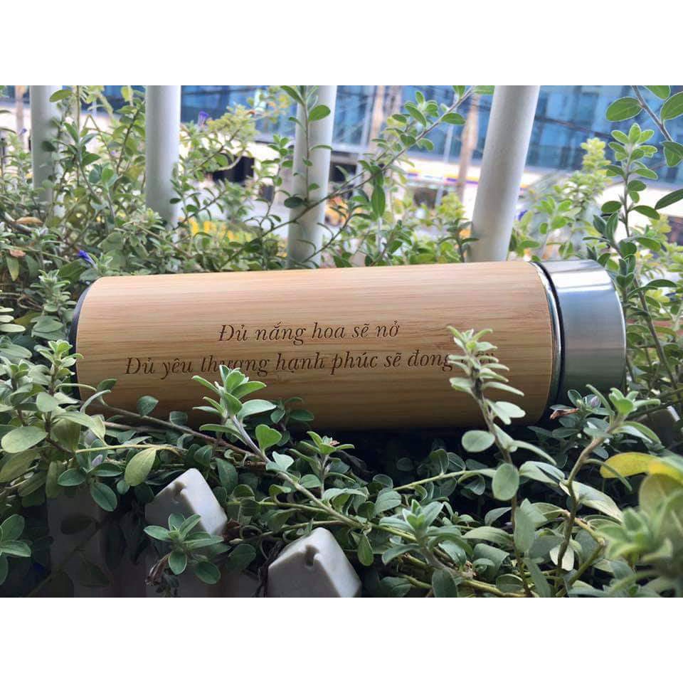 Bình đựng nước BYL/Bình giữ nhiệt vỏ tre BAMBOOVN-99 khắc tên theo yêu cầu /Quà tặng bạn thân