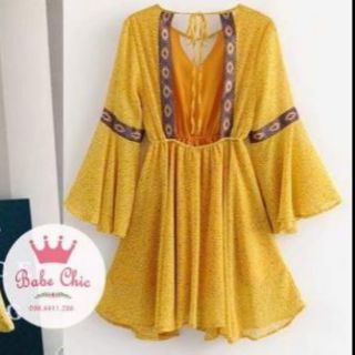 Váy maxi đi biển tay bèo xẻ lưng