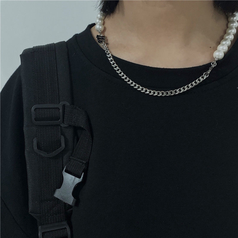 Dây Chuyền Mặt Chữ Đính Ngọc Trai Phong Cách Hip Hop