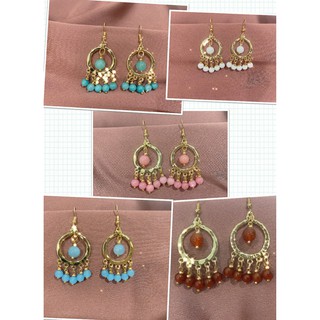 Bông tai mạ vàng kiểu dáng boho vòng tròn phối hạt nhiều màu (MB10)