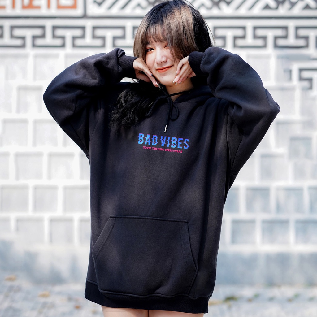 Áo hoodie Basic tee Oversize Ulzzang cá tính - Áo nỉ bông Unisex Nam Nữ SDVN BAD VIBES (N147) | BigBuy360 - bigbuy360.vn