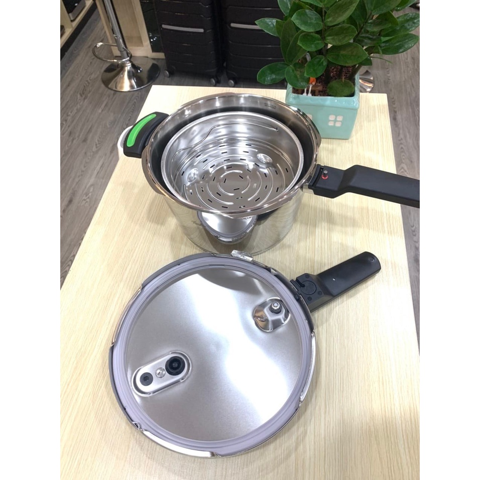 Nồi Áp Suất FISSLER VITAQUICK GREEN 6L Kèm Xửng Hấp dùng được cho bếp từ - HÀNG ĐỨC GIÁ TỐT