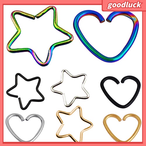 Khuyên Xỏ Mũi Hình Ngôi Sao Năm Cánh Và Trái Tim Bằng Thép Không Gỉ