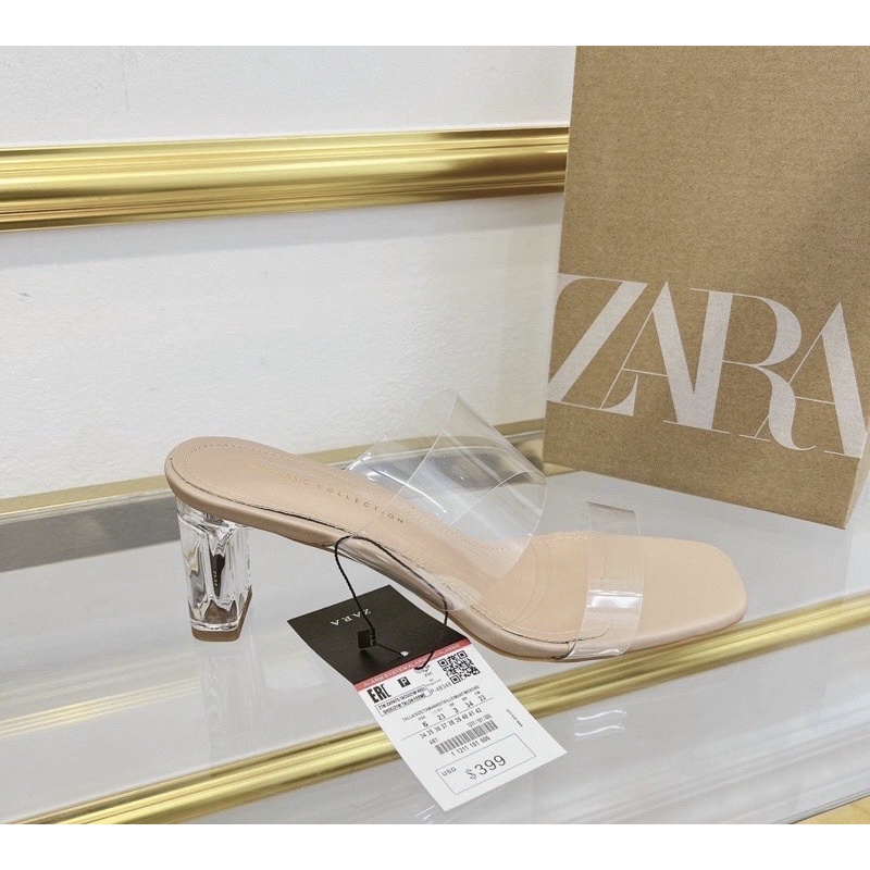Guốc Zara Quai mica Trong mềm, gót cao 7p và 9p fullbox