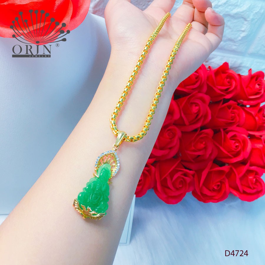 Dây chuyền nữ, dây xích mặt Phật xanh thạch thiết kế cao cấp Orin D4724