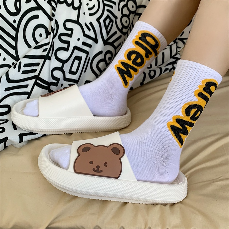 JY409-C3 GẤU NGANG DÉP BÁNH MÌ QUAI NGANG NAM NỮ  nhựa EVA stiker mặt GẤU NGANGi, đế dày hàng chuẩn QC